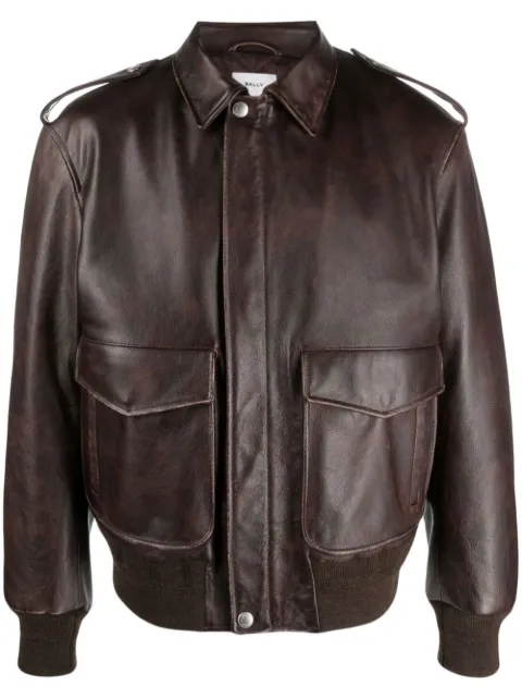 Bally cargo-pockets leather bomber jacket