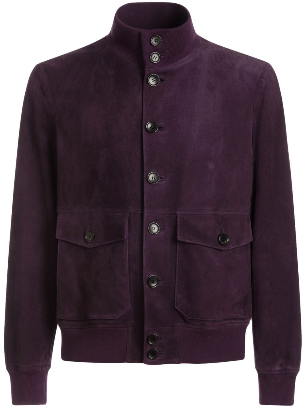 Shop Bally High-neck Suede Bomber Jacket In Purple