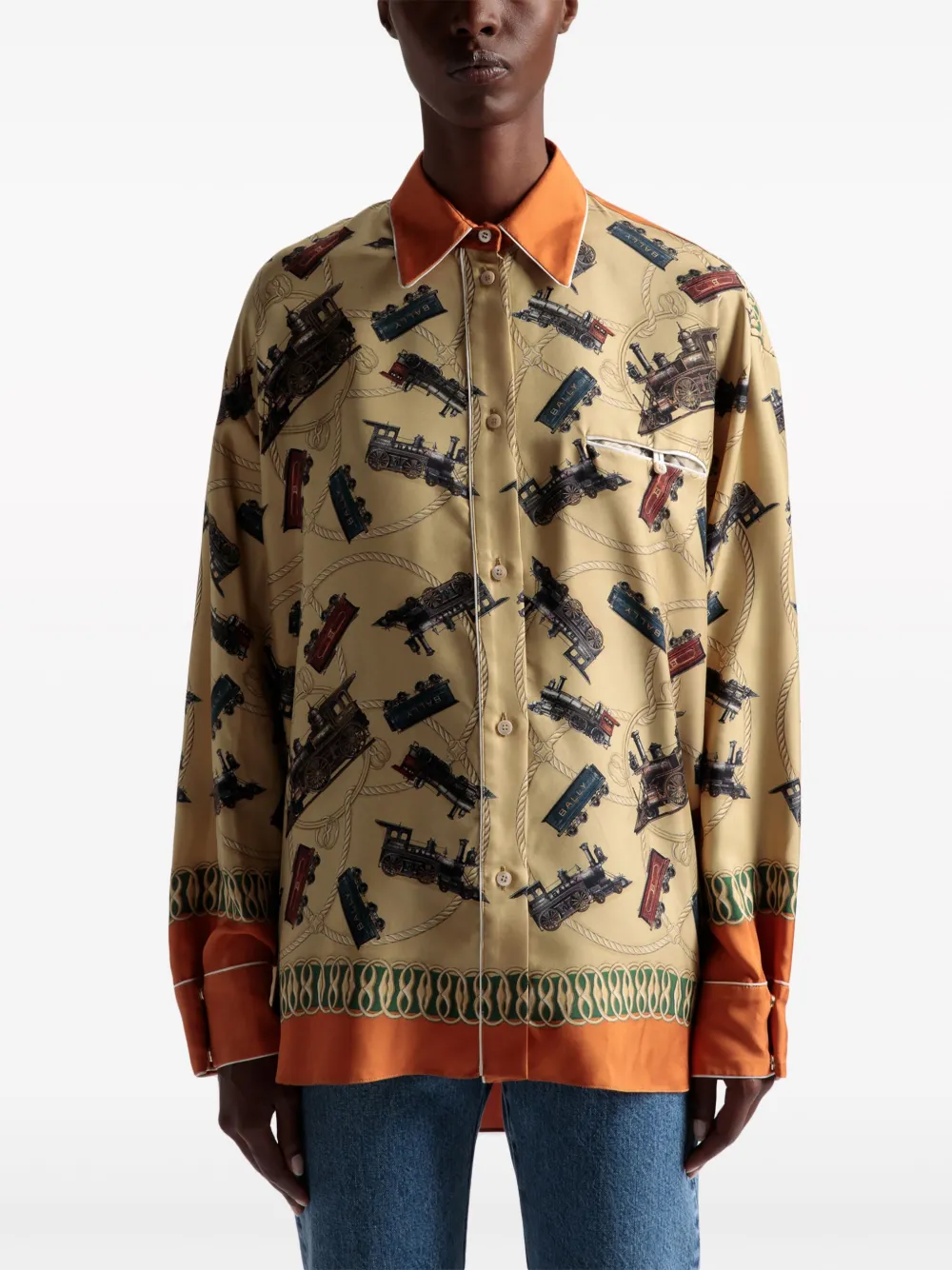 Bally Graphic-print Silk Shirt In Neutral