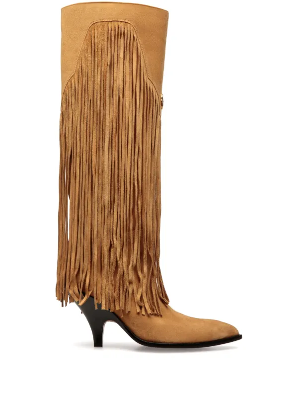 Bally 40mm Fringed Suede Boots in Brown