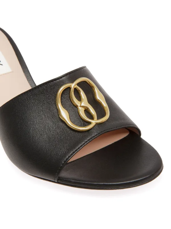 Bally Black Slides with Gold Emblem NIB BALLY JAXONS BLACK LEATHER B CHAIN GOLD LOGO SANDALS  main image 4