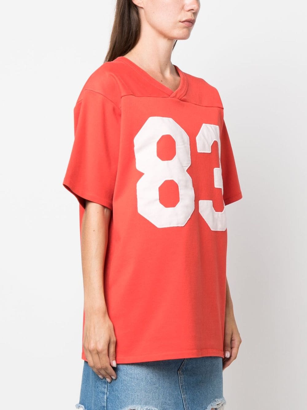 Shop Erl Number-print V-neck Cotton T-shirt In Red