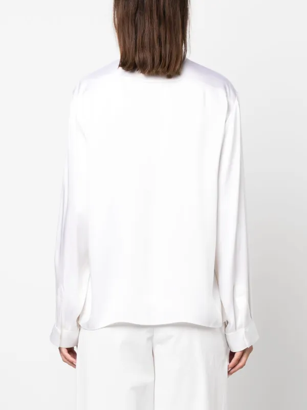 Giorgio Armani V-neck long-sleeves Silk Shirt | White | FARFETCH AO