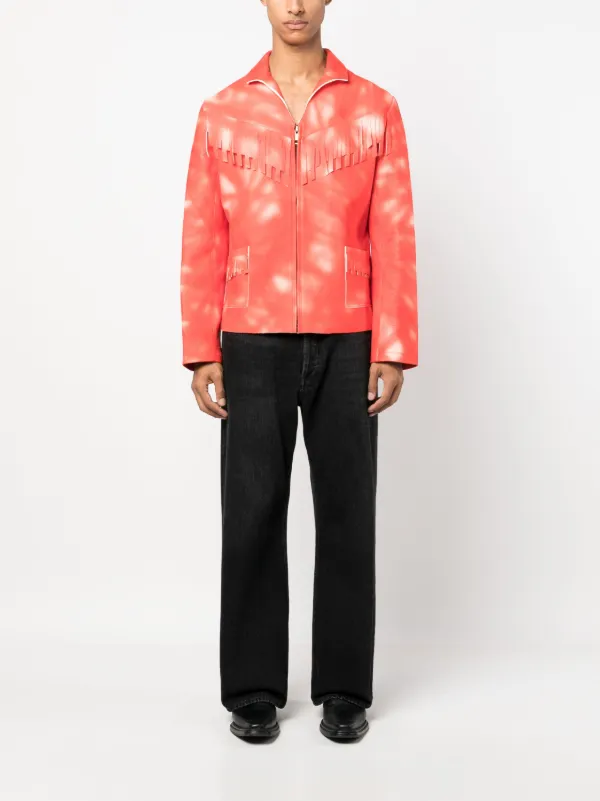 ERL Tie dye-print Leather Jacket | Red | FARFETCH JO
