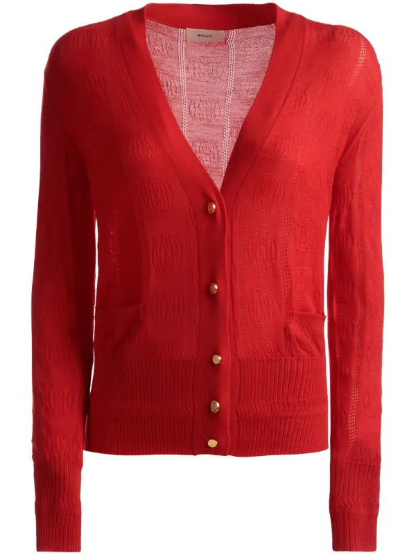 Bally patterned-jacquard fine-knit Cardigan | Red | FARFETCH GE