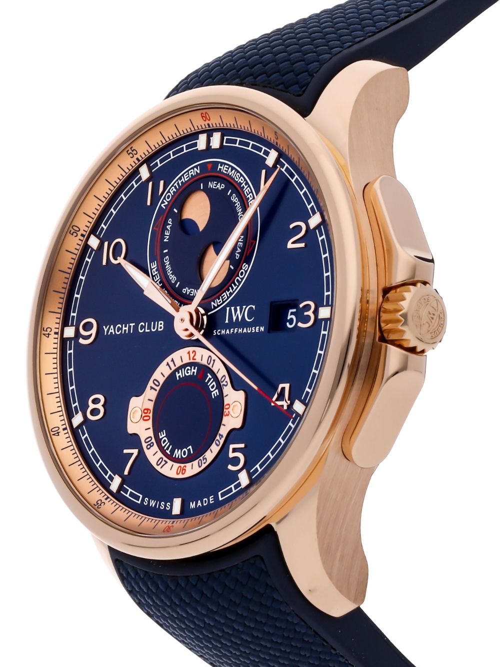 IWC Schaffhausen 2021 pre-owned Portugieser Yacht Club Moon & Tide horloge - Blauw