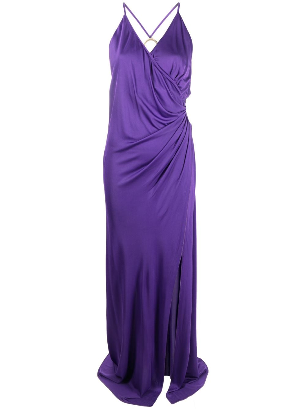 side-slit ruched sleeveless gown