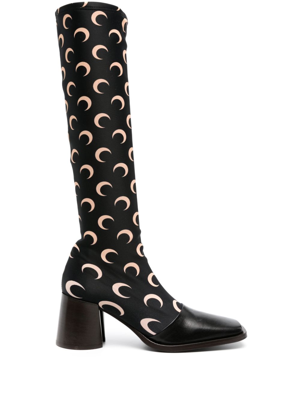 Marine Serre Regenerated jersey knee-high boots - Black