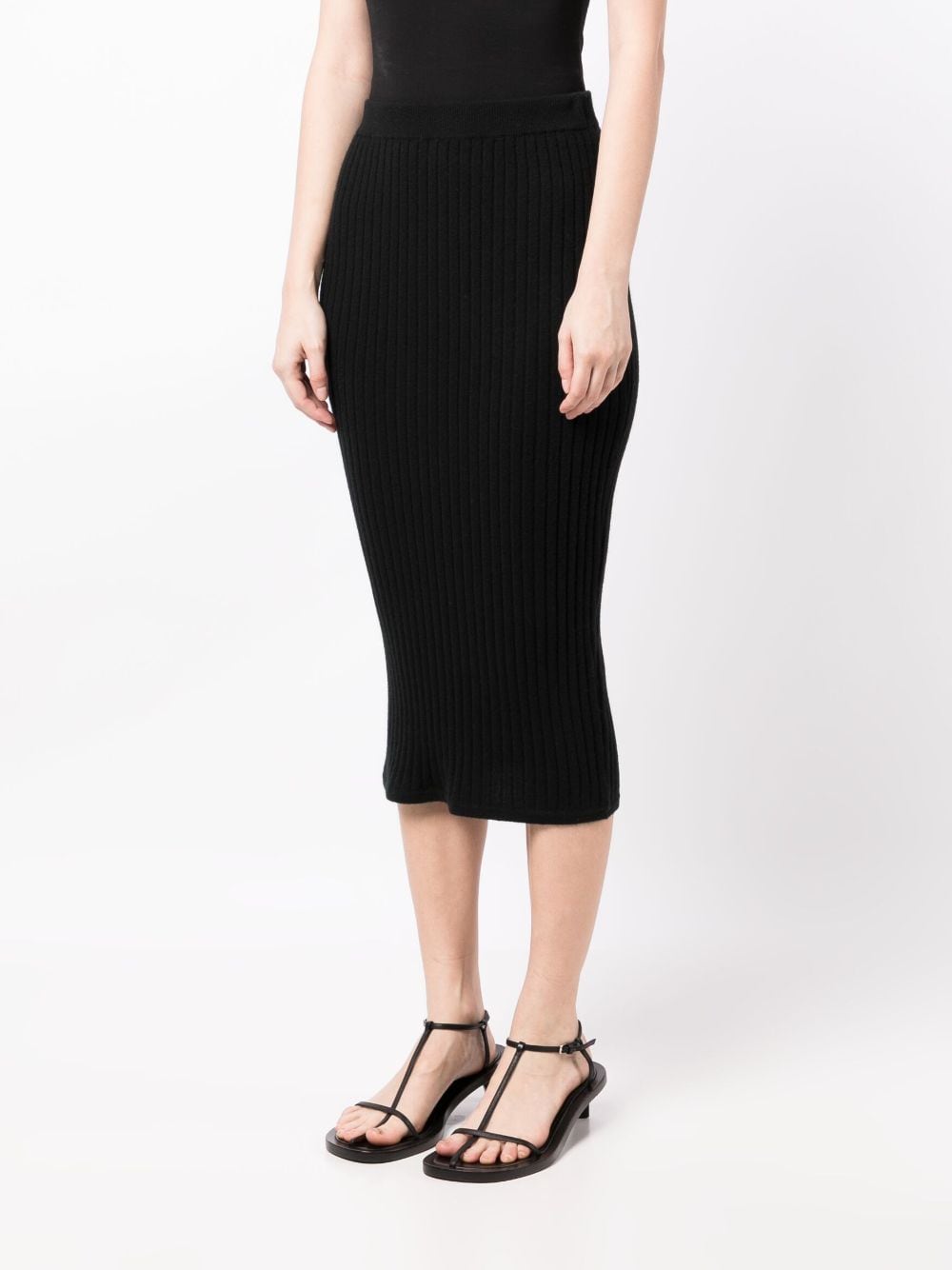 Shop N•peal Organic Cashmere Ribbed Skirt In Black