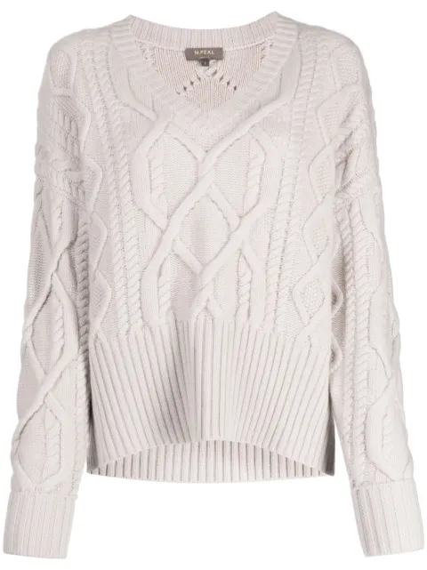 N.Peal V-neck cable-knit jumper