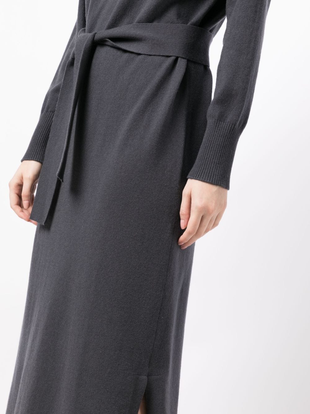 Shop N•peal High-neck Belted-waist Dress In Grey