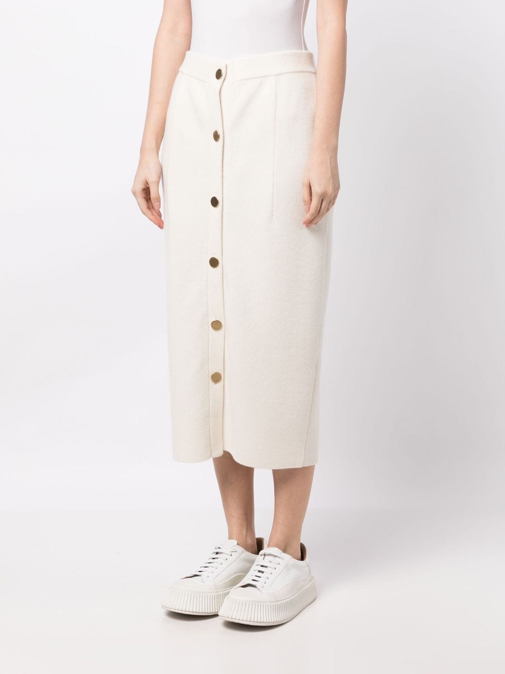 Shop N•peal Organic Cashmere Buttoned Skirt In White