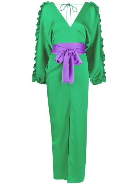 Cynthia Rowley Dolman ruffle-trim belted maxi dress