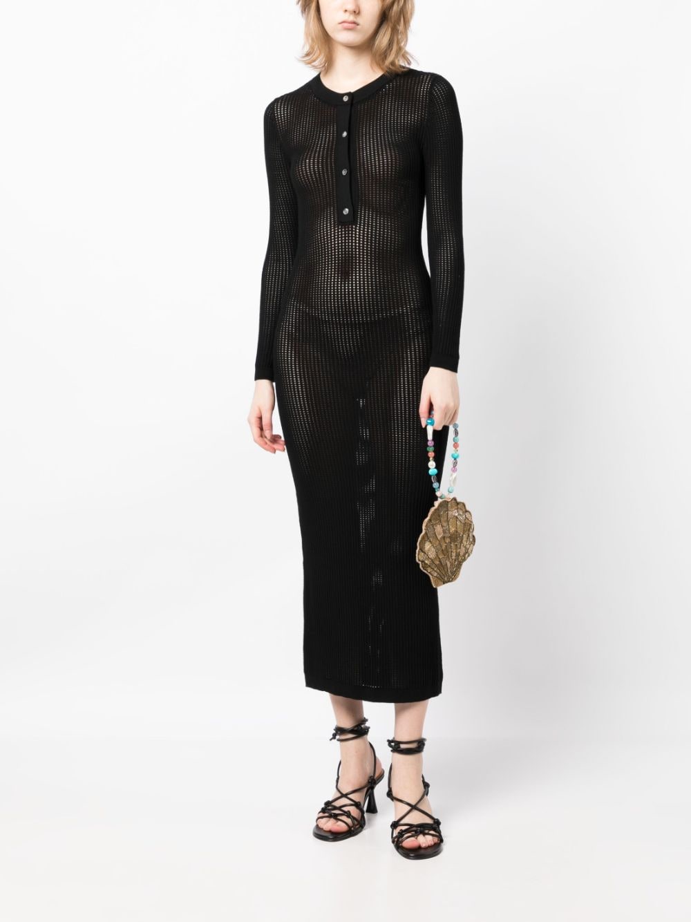 Shop Cynthia Rowley Henley Knitted Long-sleeve Dress In Black