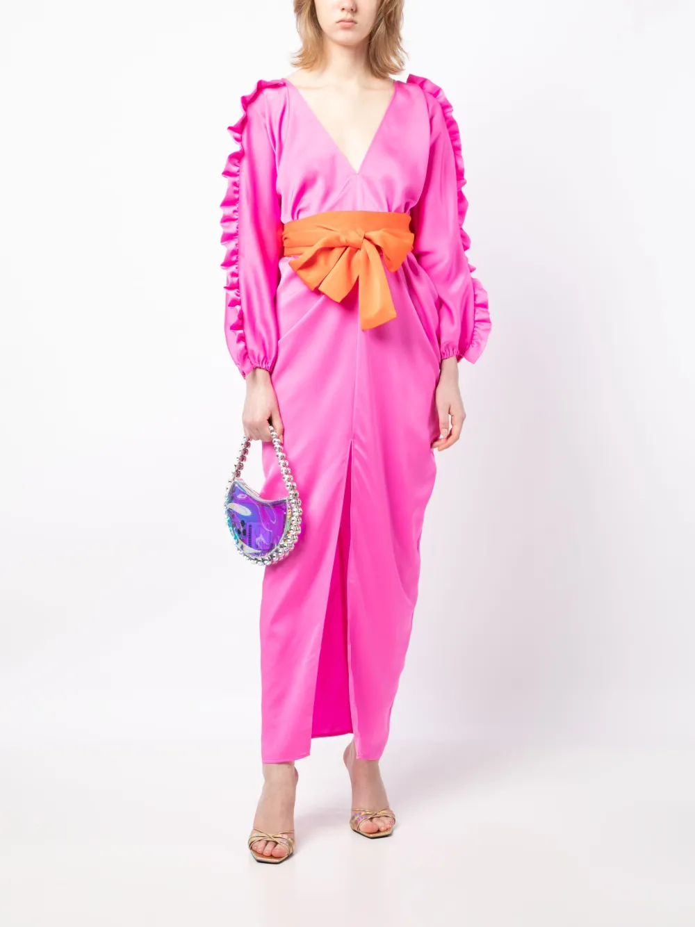 Cynthia Rowley Dolman ruffle-trim belted maxi dress - Roze