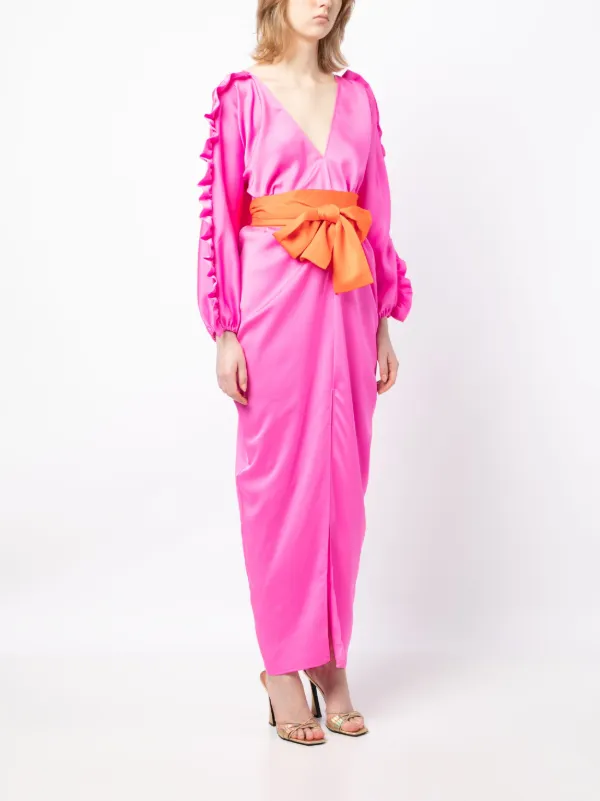 Cynthia Rowley Dolman ruffle trim Belted Maxi Dress Pink FARFETCH