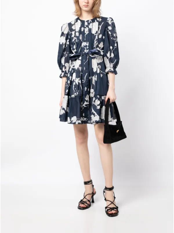 Cynthia Rowley floral print pintuck detail Cotton Minidress Farfetch