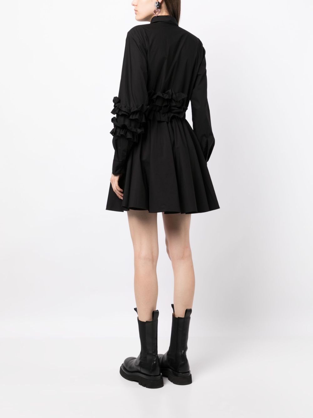 Shop Msgm Ruffled-detail Poplin Shirt Dress In Black