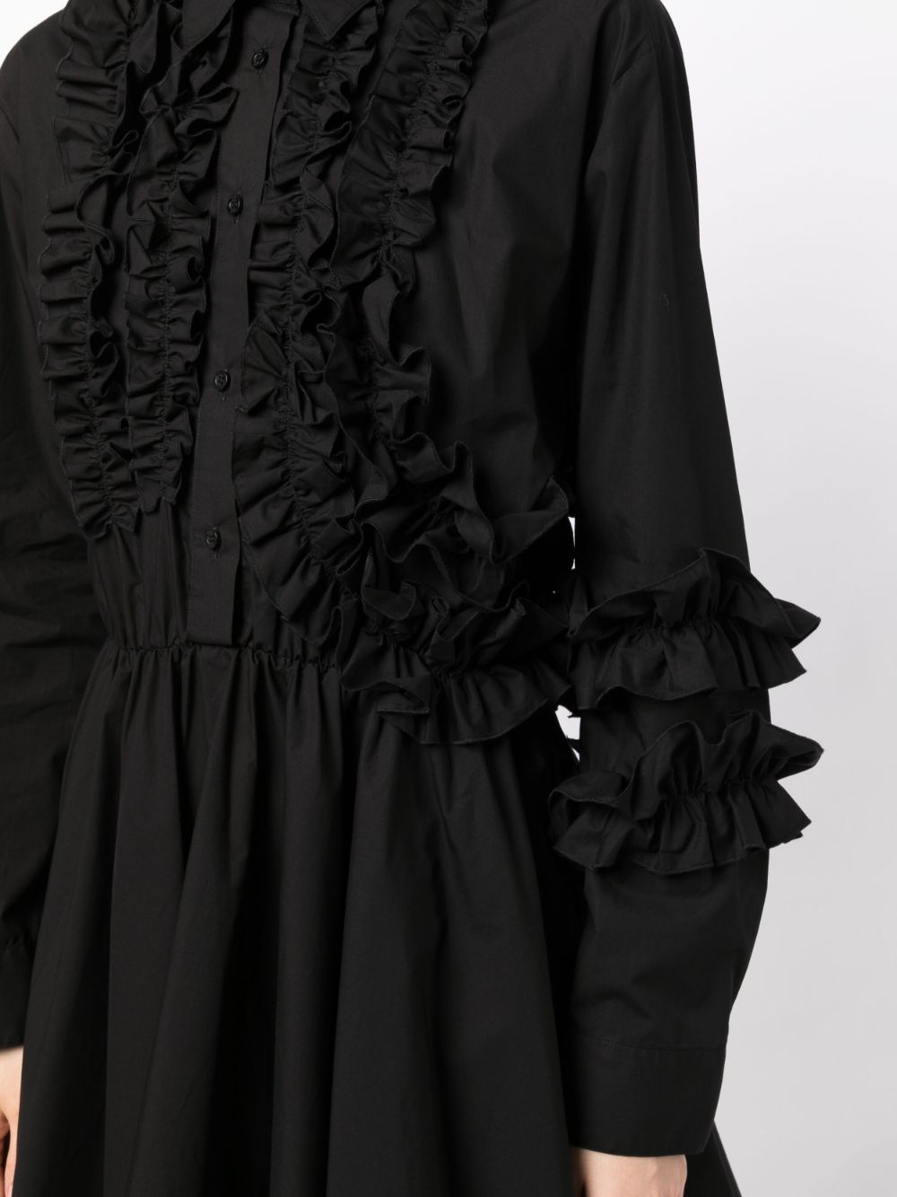 Shop Msgm Ruffled-detail Poplin Shirt Dress In Black