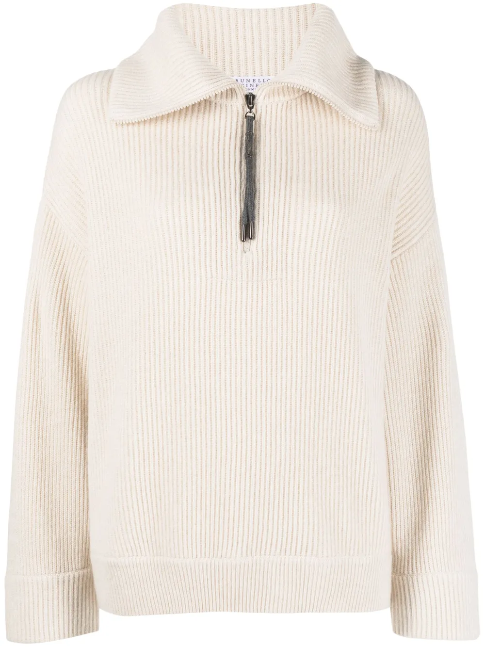 Brunello Cucinelli pointed-flat collar long-sleeve jumper – Neutrals