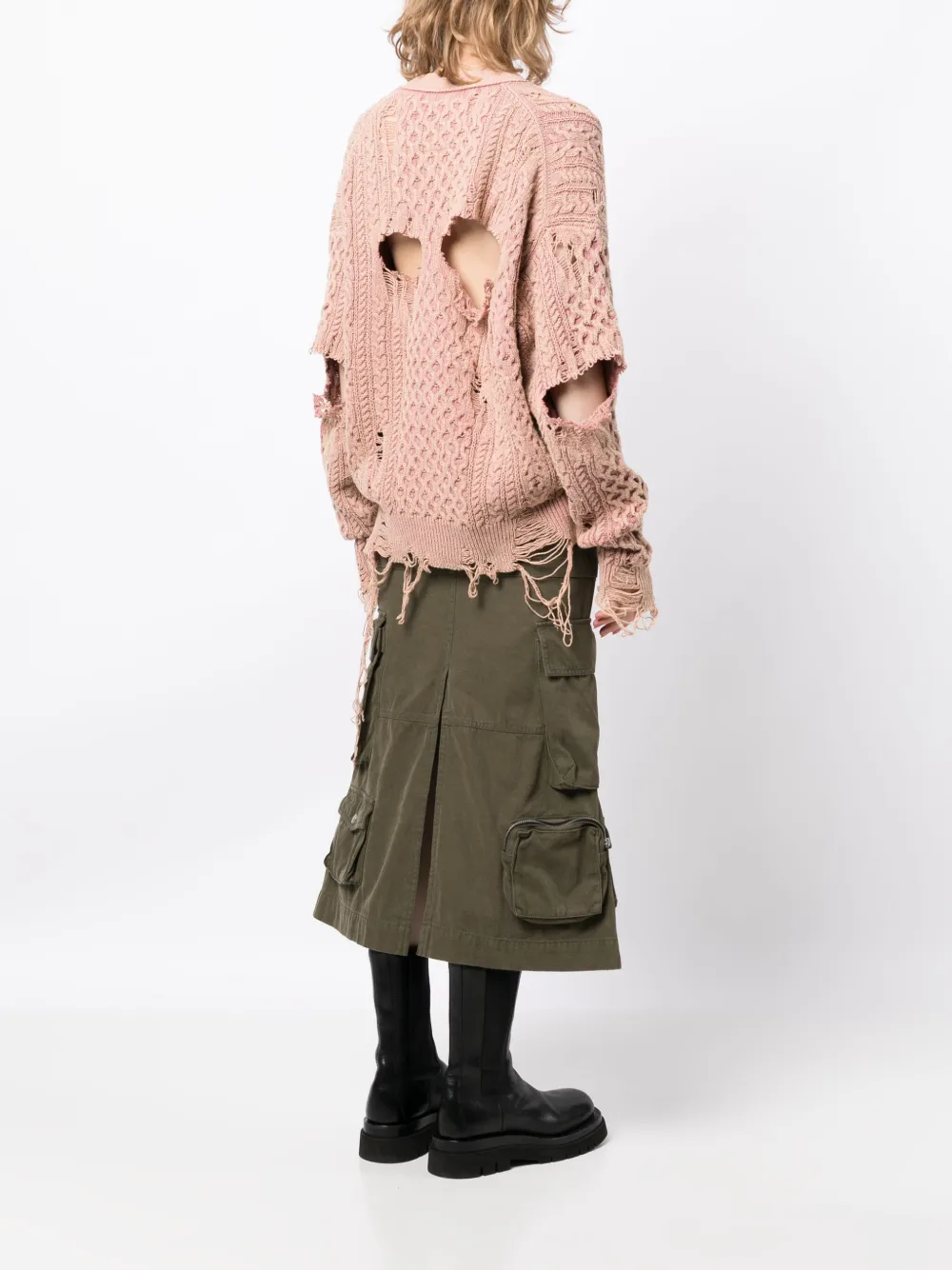Maison Mihara Yasuhiro distressed-effect cable-knit cardigan