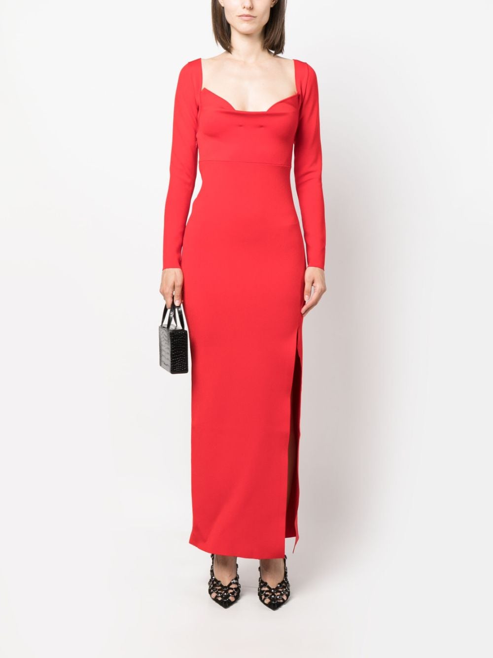 Shop Roland Mouret Cady Long-sleeves Maxi Dress In Rot