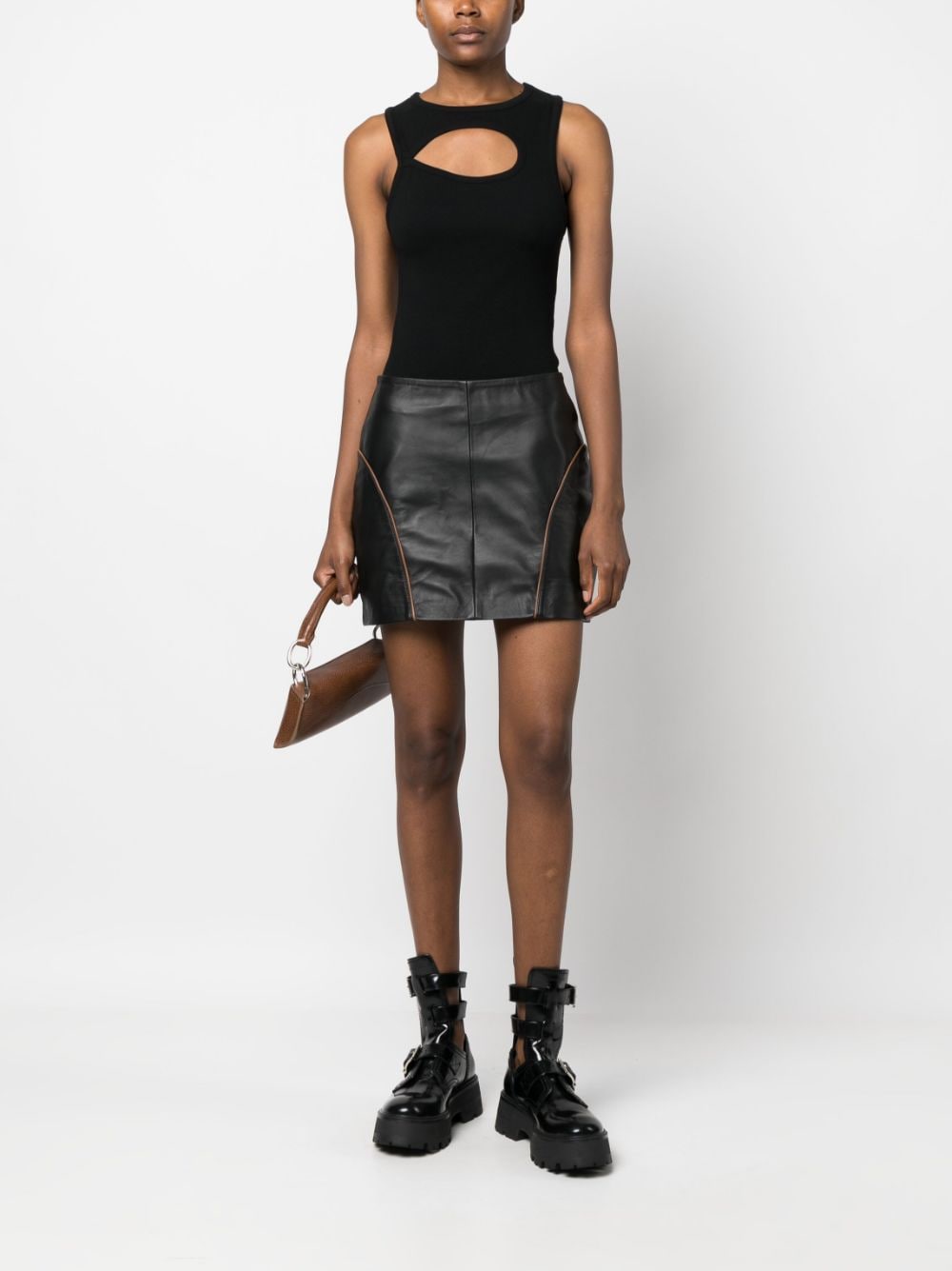 REMAIN mid-rise zip-up leather miniskirt - Zwart