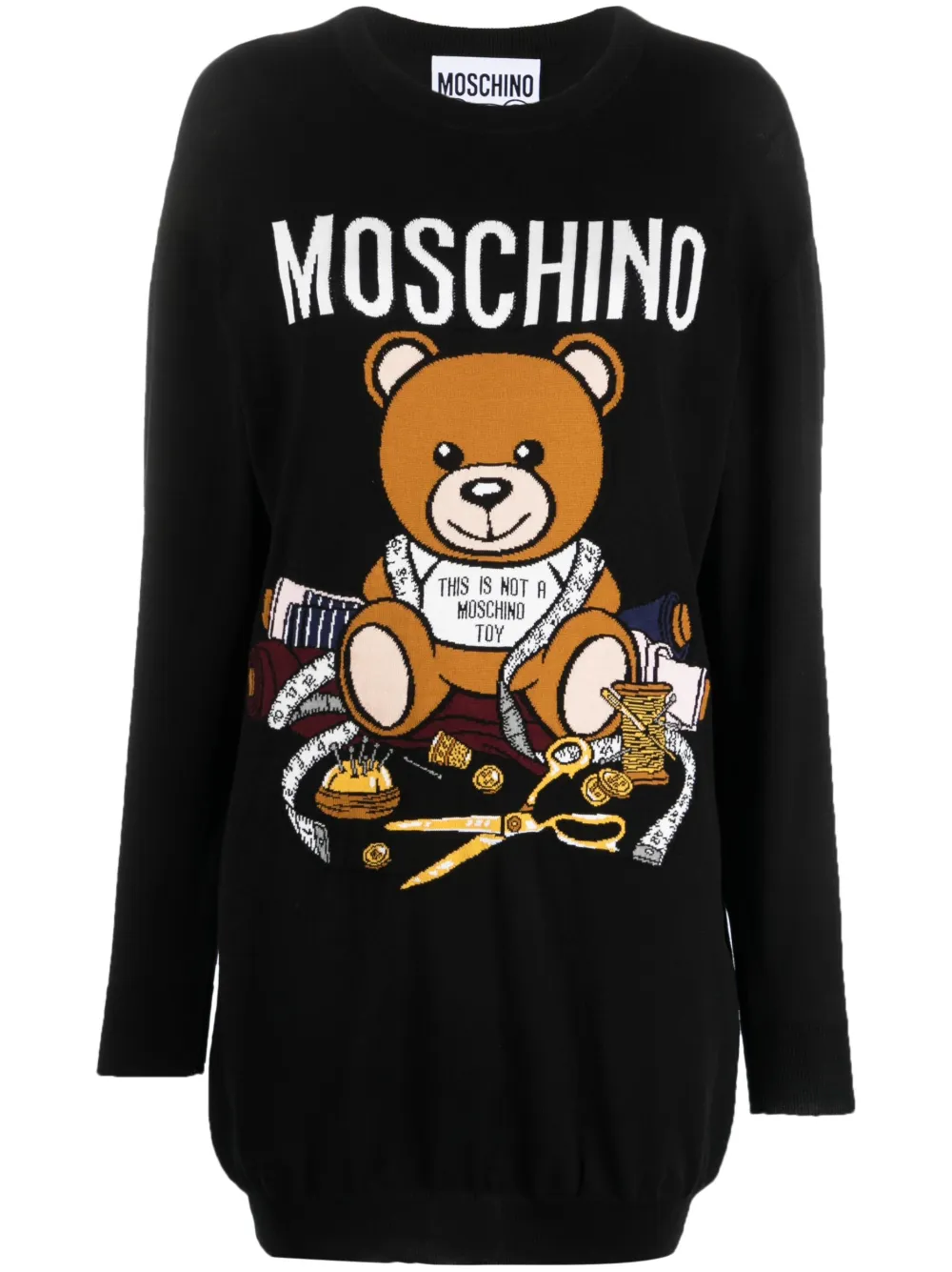 Moschino intarsia-knit cotton mini dress – Black