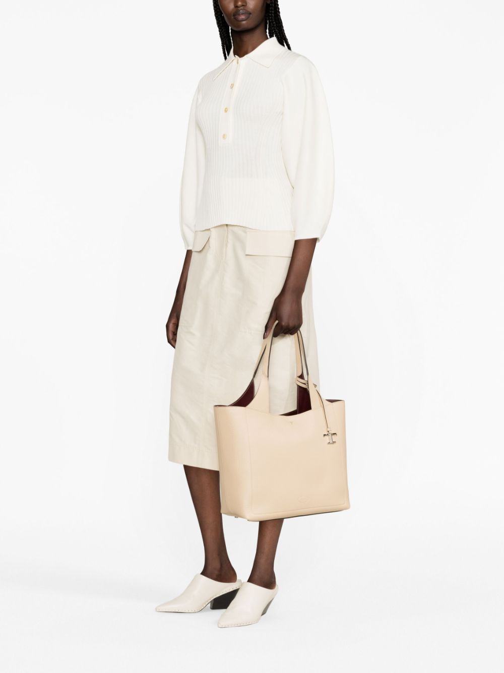 Shop Tod's Medium Leather Tote Bag In Neutrals