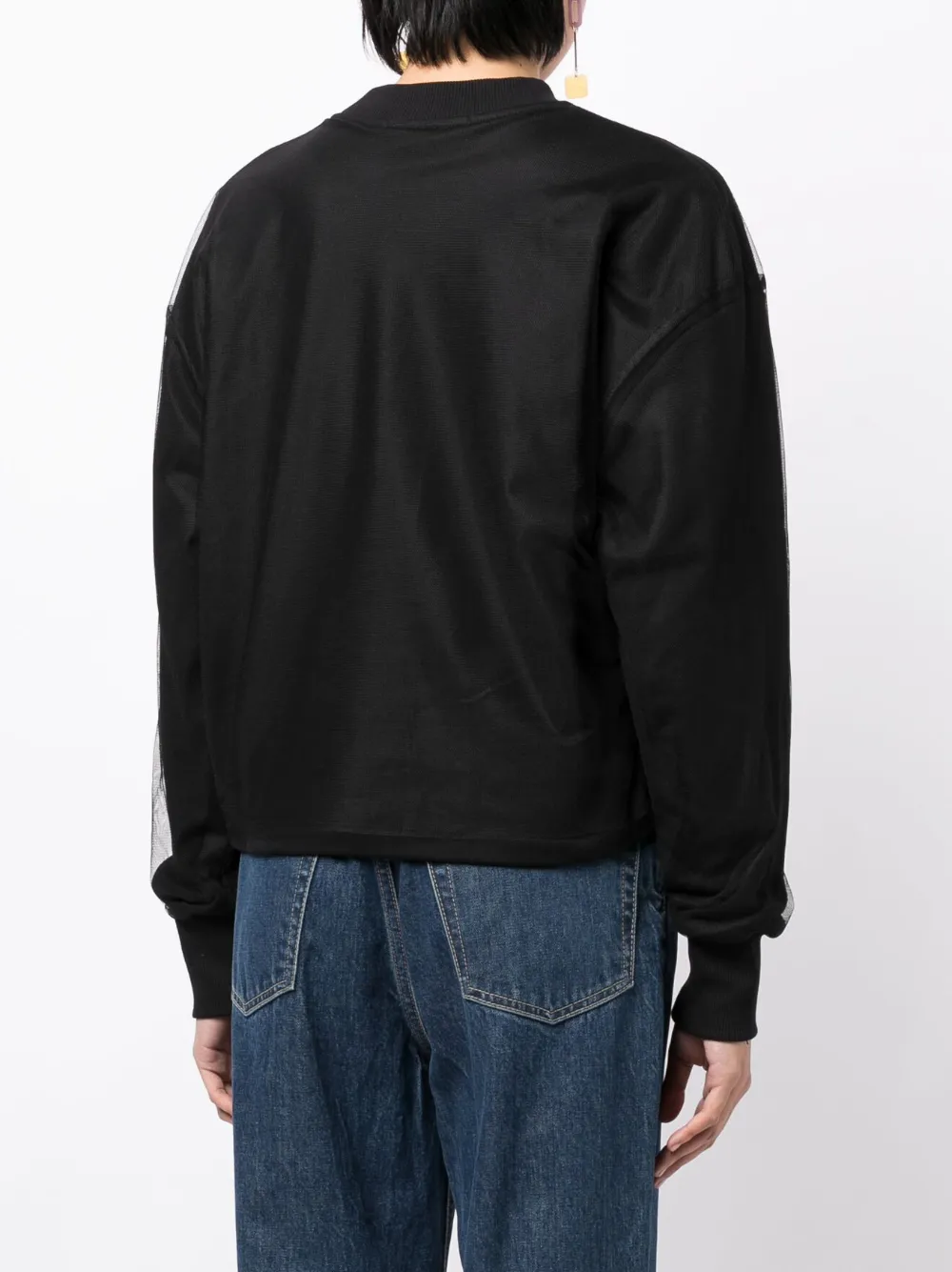 Msgm Black Cotton Crewneck Sweatshirt Covered In Tulle In Black