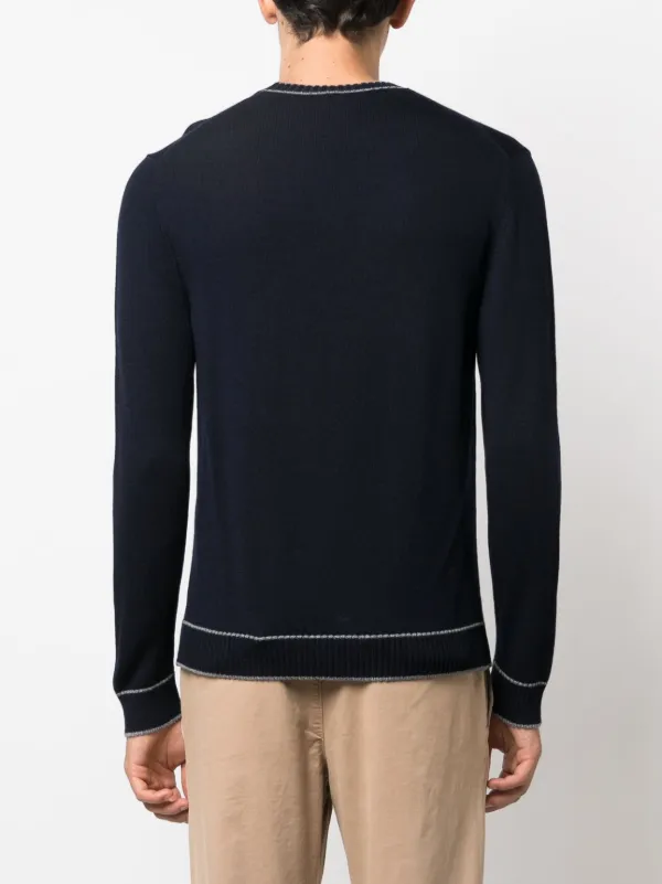 Eleventy stripe-detail Wool Sweatshirt | Blue | FARFETCH ID