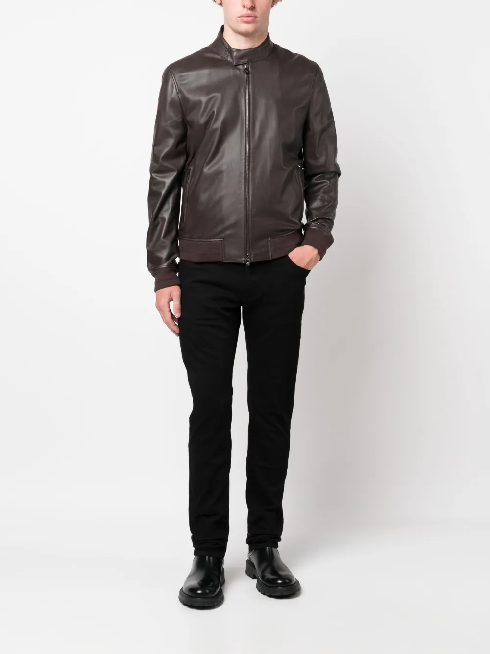 Corneliani zip-fastening leather jacket - Bruin