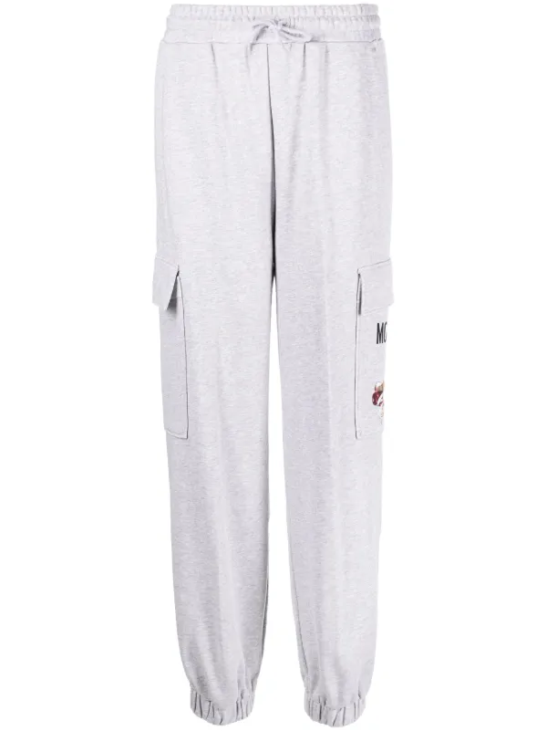 Moschino Teddy Bear Organic Cotton Track Pants in Grey