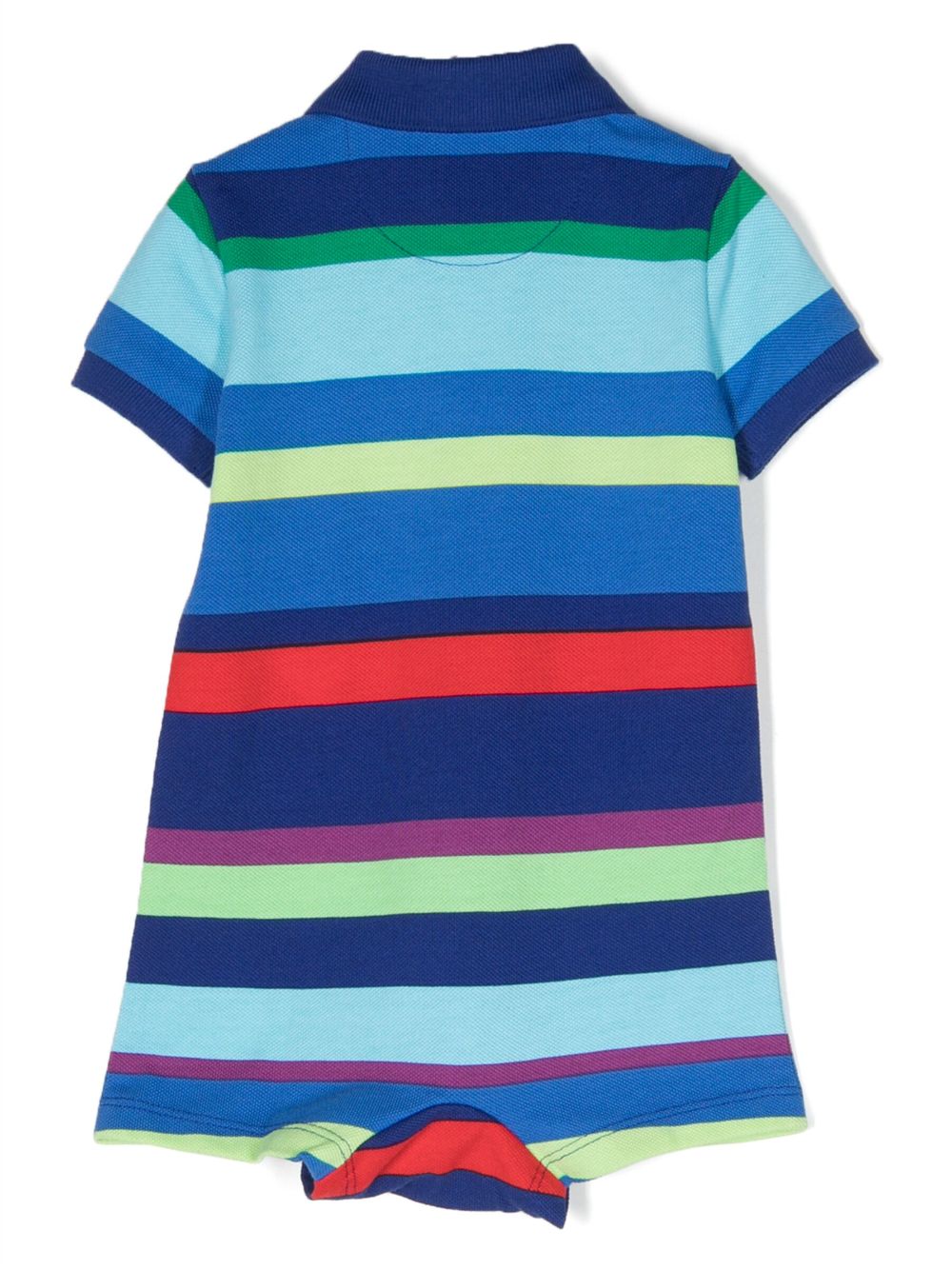 Shop Ralph Lauren Polo Pony-embroidered Striped Cotton Romper In Blue