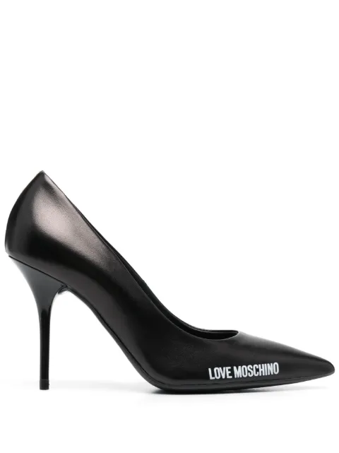 Love Moschino logo-print pointed-toe leather pumps