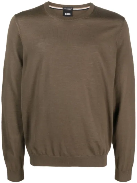 BOSS round-neck virgin-wool jumper