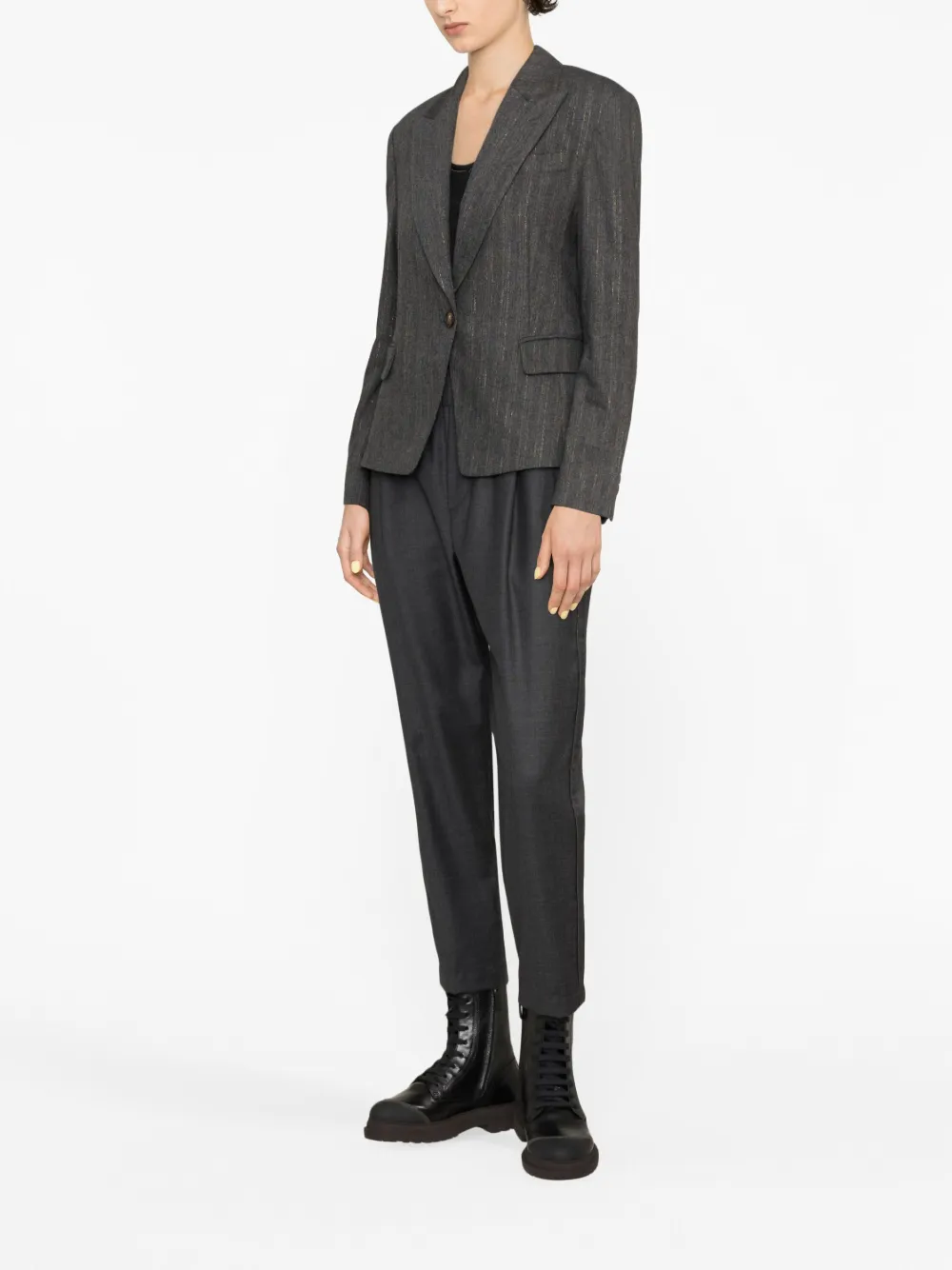 Brunello Cucinelli Pinstripe Wool-blend Single-breasted Blazer In Grau