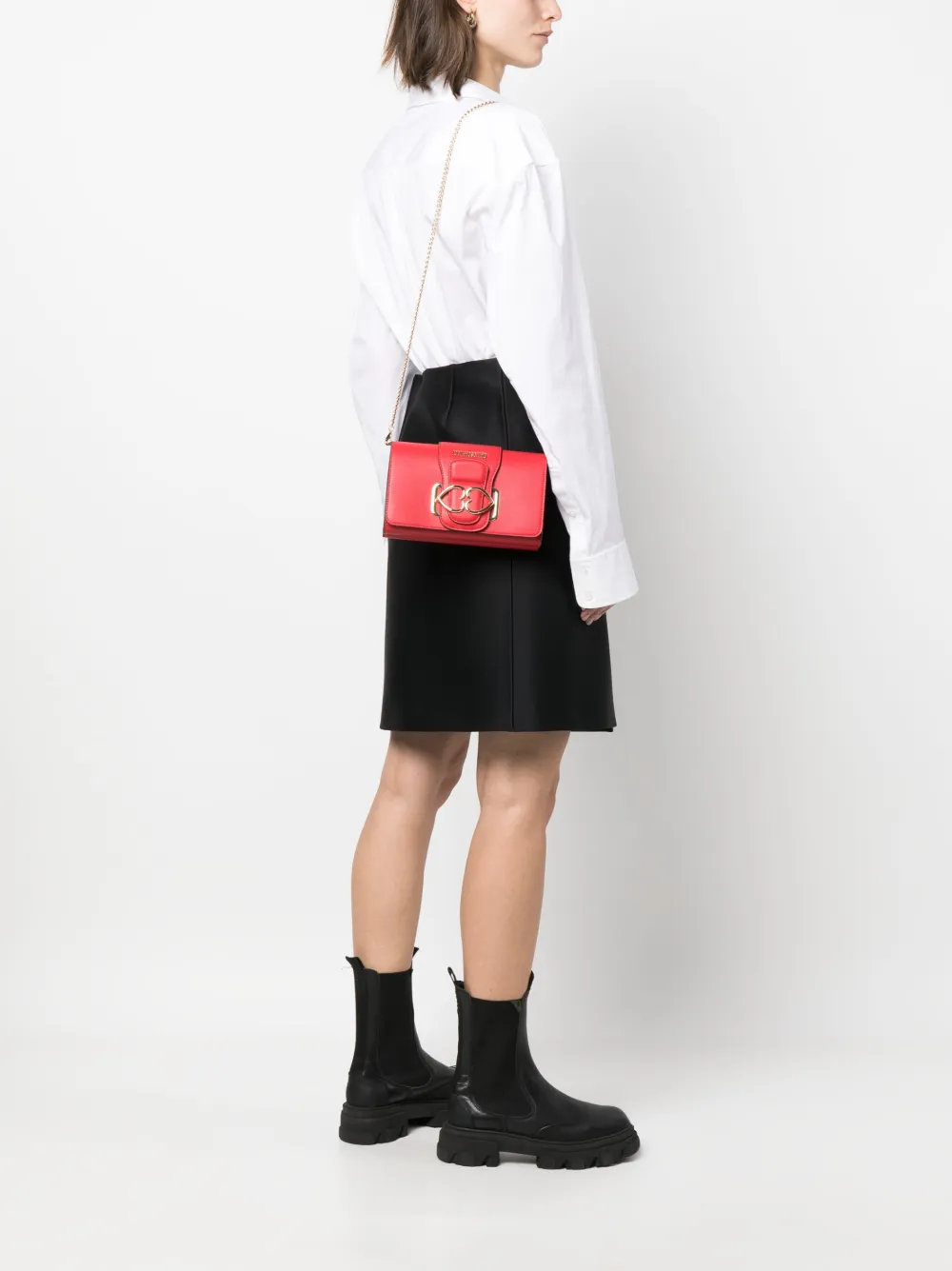 Love Moschino logo-plaque crossbody bag - Rood