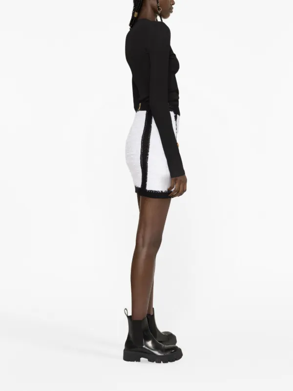 【関税＆送料込み】Balmain Tweed Miniskirt With Buttons Fringed tweed miniskirt in white - Balmain | Mytheresa