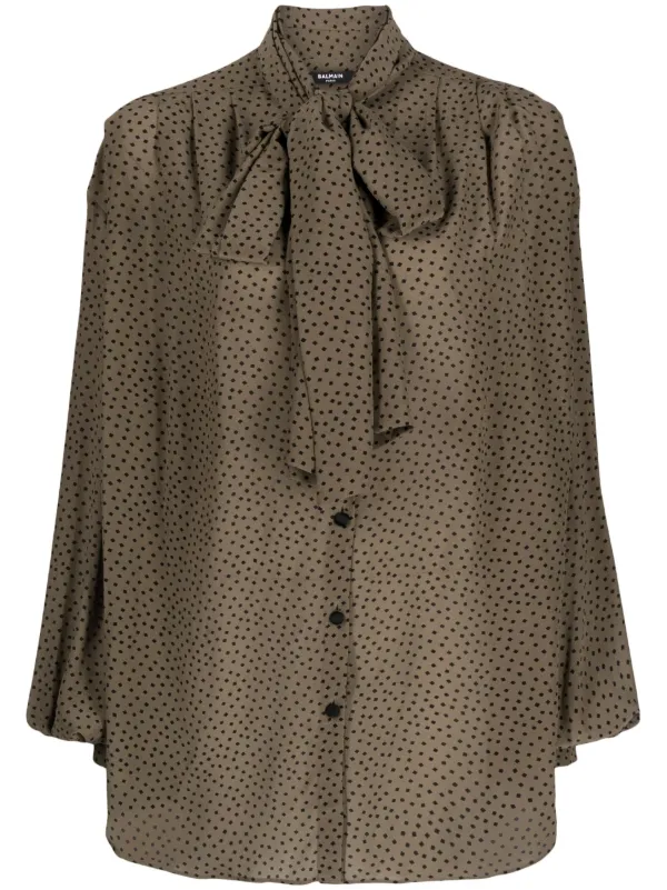 LOUIS VUITTON シルク シアーモスリンポルカ ドットブラウス 34