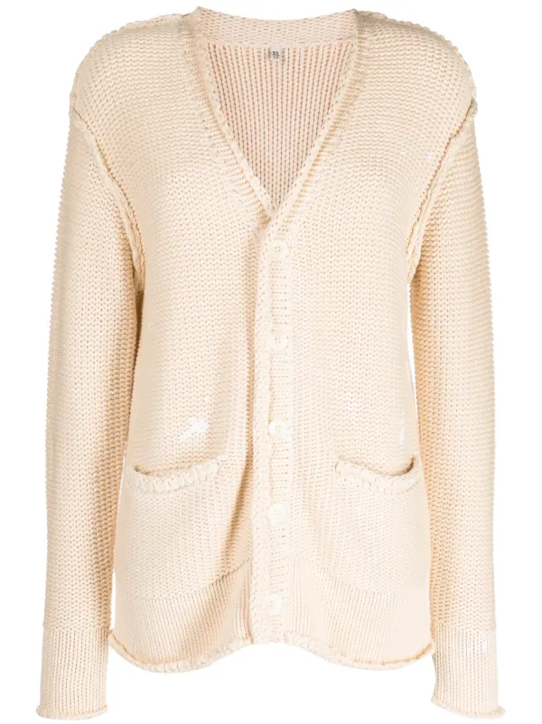 R13 Paint-splatter V-neck Cardigan in Neutrals