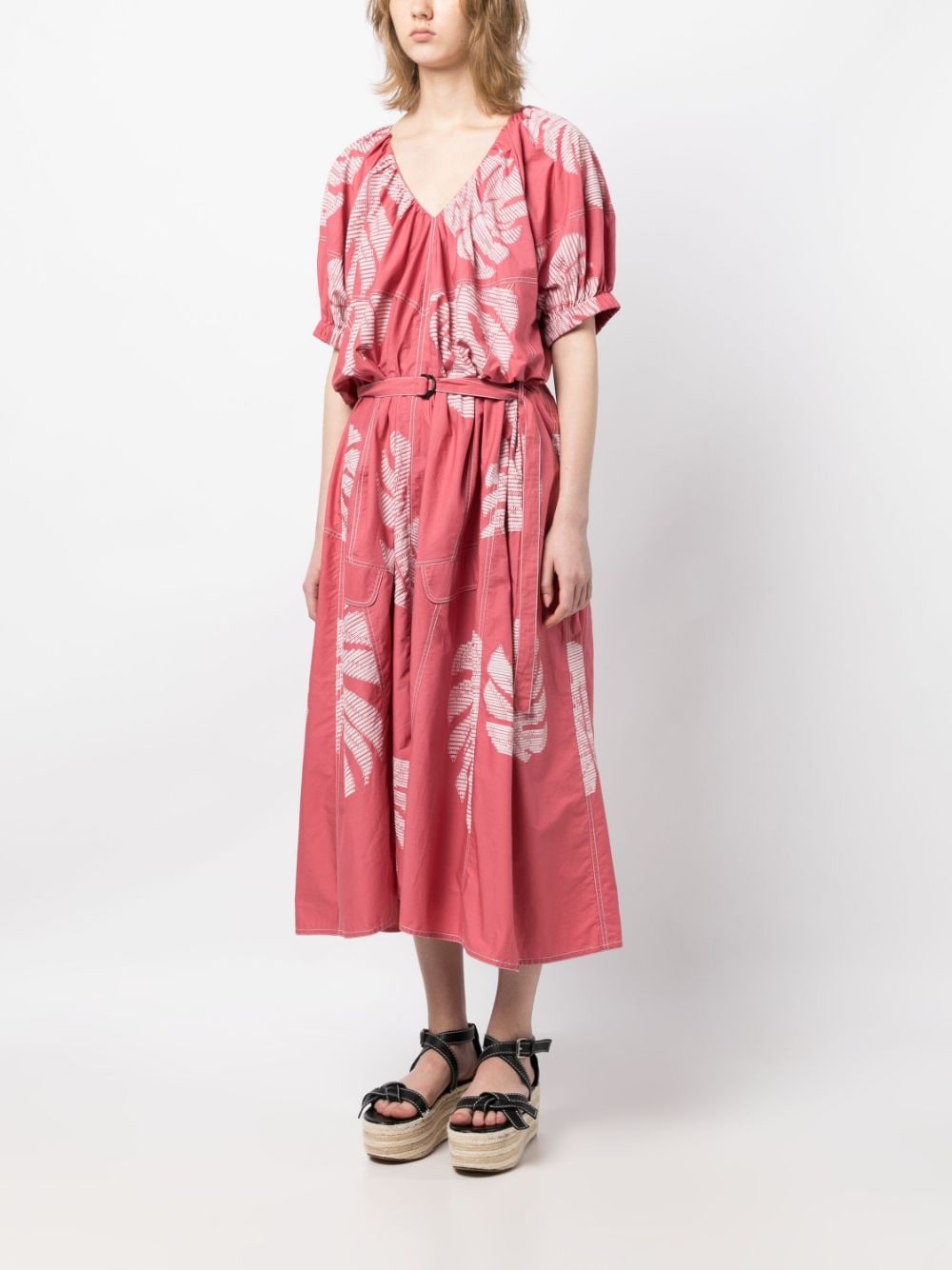 Shop Lovebirds Leaf-appliqué Cotton Midi Dress In Rosa