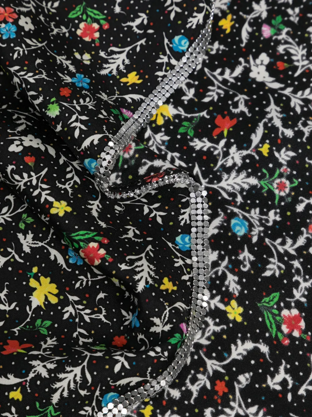 Rabanne floral-print fringed silk scarf - Zwart