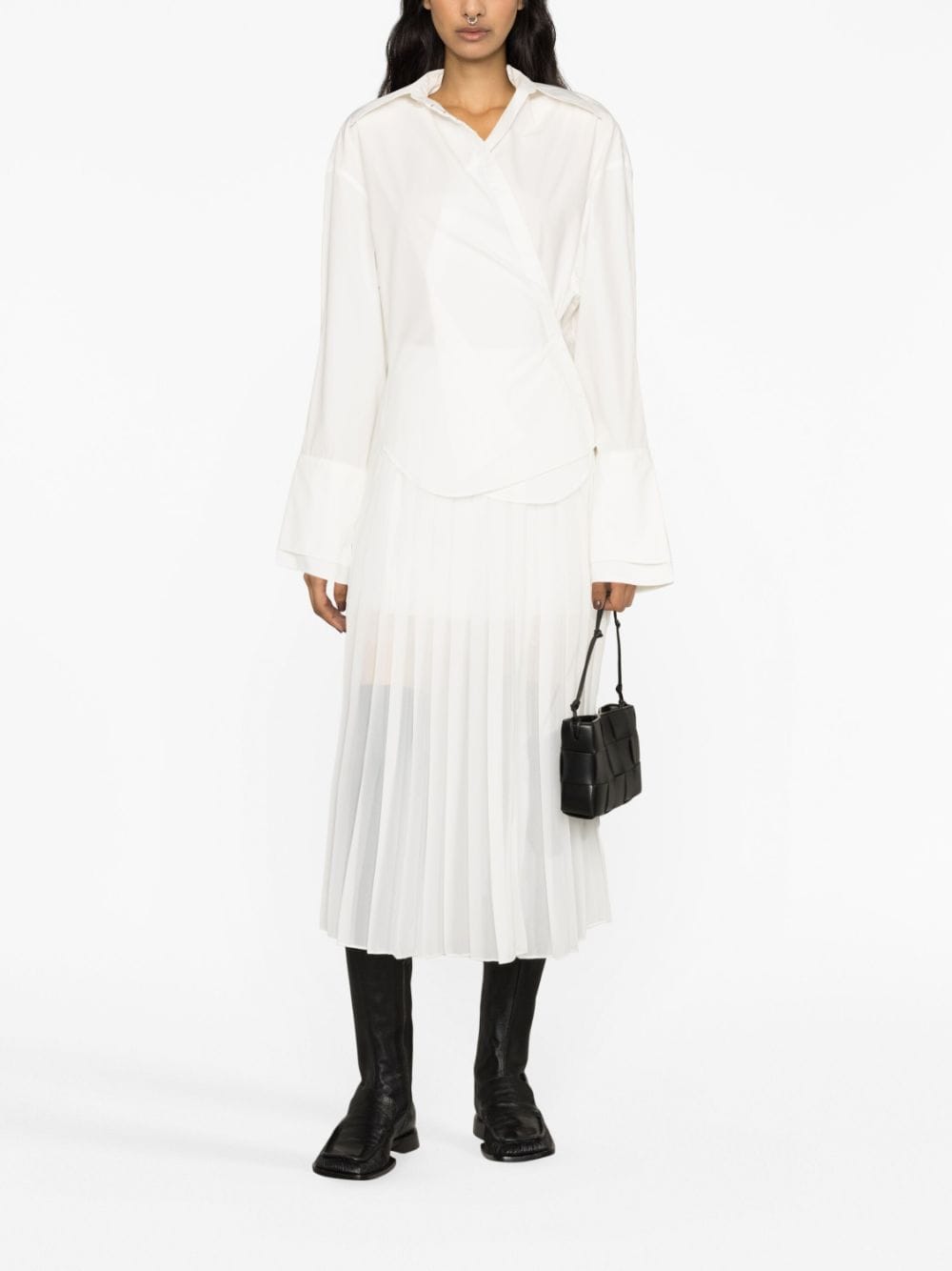 Murmur high-waisted pleated midi skirt - WHITE