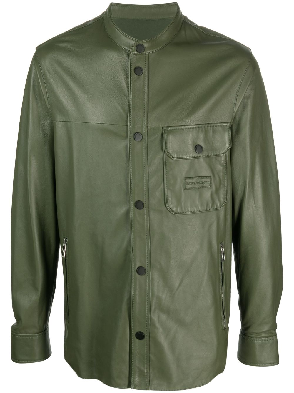 Emporio Armani Leather Shirt Jacket In Green