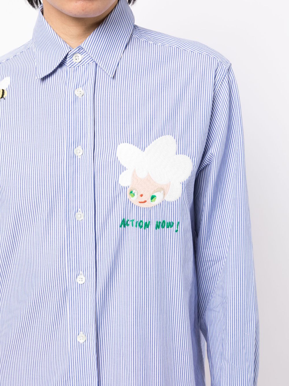 Shop Mira Mikati Embroidered-doll Striped Cotton Shirt In Blue