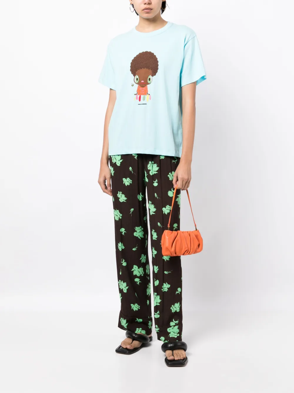 Mira Mikati cartoon-print organic-cotton T-shirt - Blauw