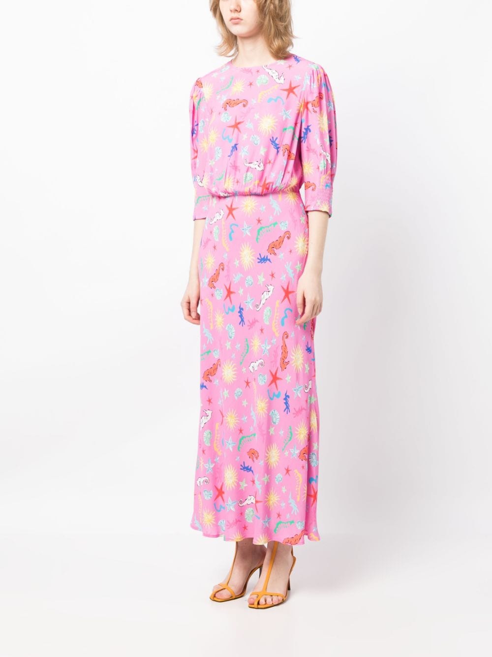 Shop Rixo London Lucille Printed Long Dress In Pink