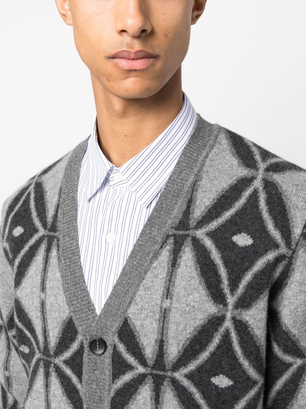Shop Etro Patterned-jacquard Knit Wool Cardigan In Grey