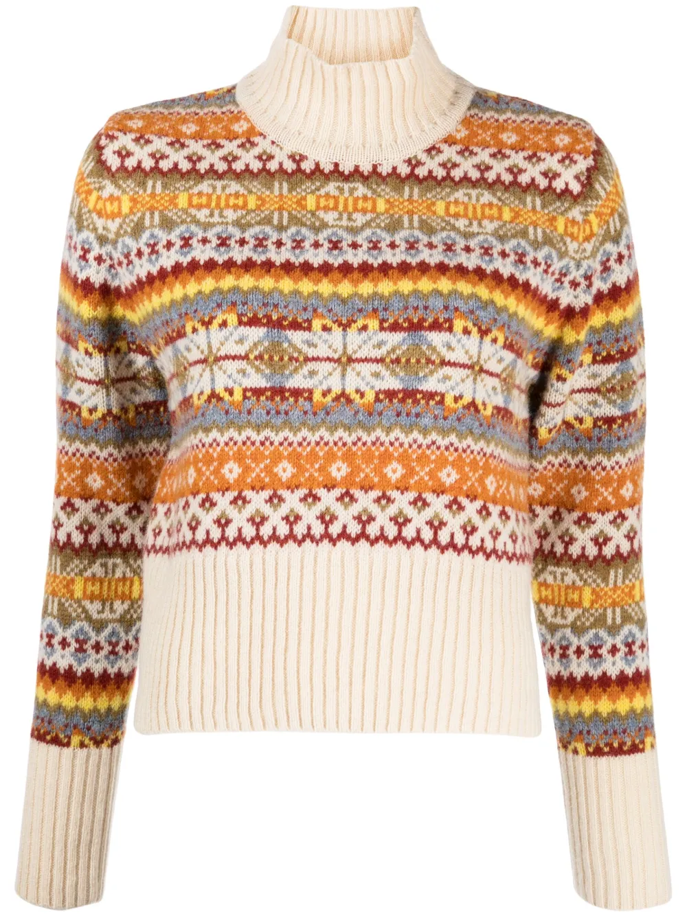 YMC Fairisle trui met print Beige